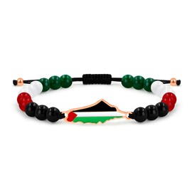 Oneress Faith Friendship Bracelet, Handcrafted Palestinian Flag Bracelet, Adjustable Beaded Pride Jewelry, Stainless Steel Islamic Identity, Gift for Middle Eastern Friends YA5883 Rose Gold