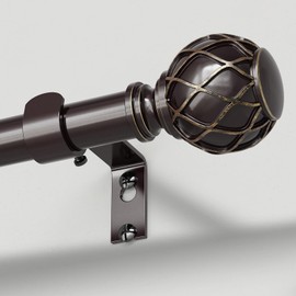 Bronze Curtain Rods, 1'' Decorative Adjustable Farmhouse Curtain Rod for Windows 72 to 144 Inch(6-12 Feet), Heavy Duty Rustic Drapery Pole with Netted Texture Finials, Antique Bronze, 30''-144''