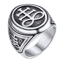 Leviathan Cross Signet Ring Size 8 Satanic Jewelry Stainless Steel Demon Gothic Rings