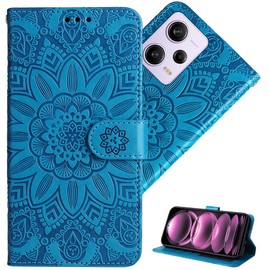 Monwutong Wallet Case for Redmi Note 12 Pro 5G, Case for Xiaomi Poco X5 Pro, Sunward Flower Shockproof PU Leather Case with Cash Card Slots Holster for Xiaomi Poco X5 Pro/Note 12 Pro, XYH Blue