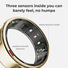 POBOVi Ring Gen1, Wireless Charging Case & Sizing Kit, Activity & Sleep Tracker, Heart Rate, Blood Oxygen & Stress Monitoring, No Subscription Required, Compatible with iOS & Android(Gold, Size 8)