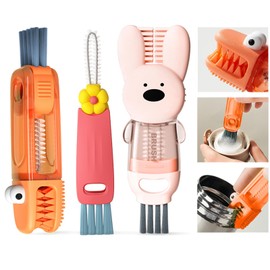 4 in 1 Cup Lid Cleaning Brush, 3 in 1 Bottle Brush, Cup Crevice Cleaning Tools, Easy to Clean and Storage, ABS+Silicone Cup Lid Gap Cleaner, Portable Multifunctional Bottle Cleaning Brush (3Pcs)