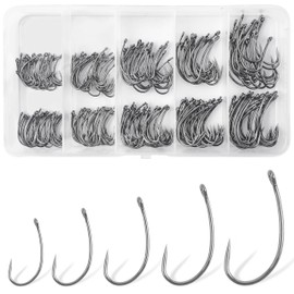 Barbless Fishing Hooks Kit, 250pcs Carp Fishing Trout Hooks Circle Curved Shank Fly Tying Hooks for Hair Rig Carp Fishing Tackle Saltwater Freshwater