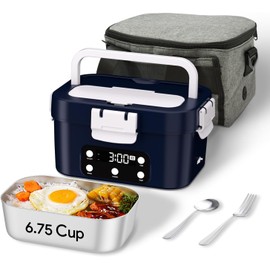 VISOM Cordless Electric Lunch Box, 6.75 Cup Automatic Food Warmer (212°F), Rechargeable Portable Heated Meal Container for Office, Travel, Outdoor（deep blue）