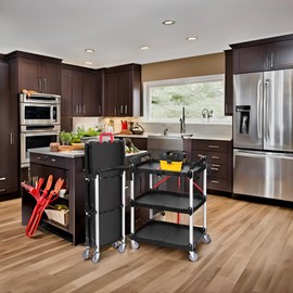 Folding Service Cart Heavy Duty 176 LBS w/ 360° Swivel Wheels Ergonomic Red Handle Foldable Utility Cart for Office Garage Home Kitchen Storage Collapsible Tool Cart