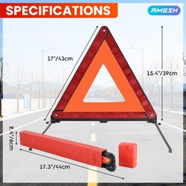 AMGSH 3Pack Safety Triangles Kit, Reflective Triangles Roadside, Standard Emergency Triangles with Case Warning Triangles for Vehicles Breakdown