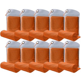 immoono 10 Pack Cooling Towels Bulk Microfiber Ice Towel Quick Dry Breathable Chilly Sweat Towel Stay Cool Towel for Neck Face Yoga Gym Workout Running Pilates Beach with Carabin Bag, 40x12'', Orange