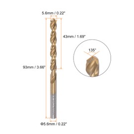 HARFINGTON 2pcs Twist Drill Bits 5.6mm Titanium Coated (HSS-E) M42 High Speed Steel 8% Cobalt Straight Shank for Stainless Steel Aluminum Alloy Metal