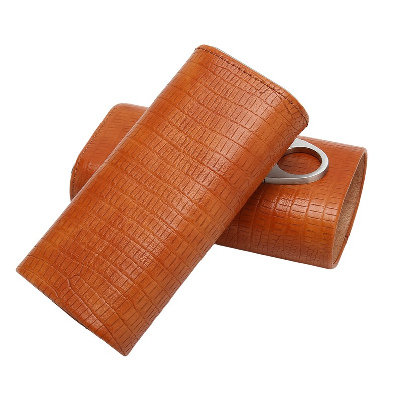 Cigar Case 3 Finger Cedar Wood Lining Portable Faux Leather