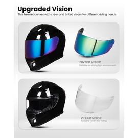 AUBOA Full Face Motorcycle Helmets for Adults Men and Women DOT Street Bike Racing Helmet with Extra Clear Visor Model MD-813C (Gloss Black, M)