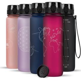 720°DGREE Water Bottle 1 Litre with "uberBottle" Motif + Strainer - Leak-Proof, Lightweight, BPA-Free, Shatterproof - Water Bottle for University, Sports, Fitness, Bike, Outdoor - Reusable Tritan