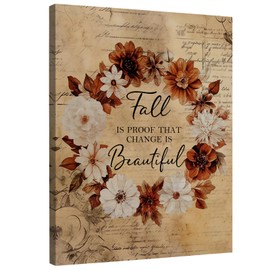 DIENADFX Vintage Fall Canvas Wall Art Decor, Autumn Paintings Wall Decor Decorations for Office, Farmhouse Fall is Proof that Change is Beautiful Wall Art Pictures Sign for Home Living Room, 11x14Inch