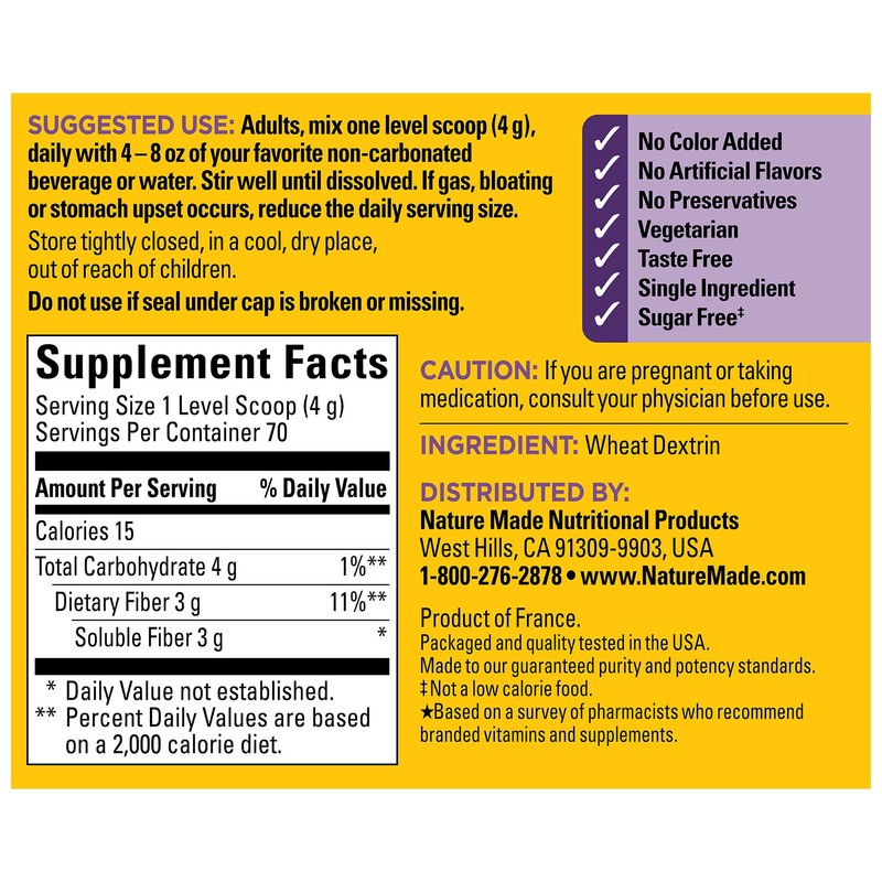 Nature Made Prebiotic Fiber Powder, Taste Free & Sugar Free