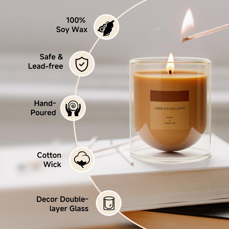 KOIMYSA Coffee Scented Aromatherapy Candle, Cozy Warm Soy Wax Candle