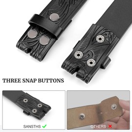 SANSTHS Western Belts for Men without Buckle, Cowboy Cowgirl Belt 1.5" Wide Womens Western Belt Leather Belt for Jeans, Black/Feather