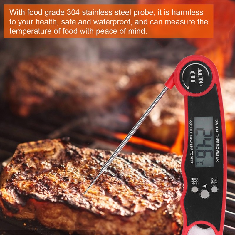 Food Thermometer Waterproof 304 Stainless Steel Folding Probe Fast Meat