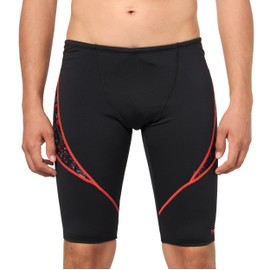 TYR Men's Durafast Elite Solid Jammer Swimsuit, Charcoal/Red, 34