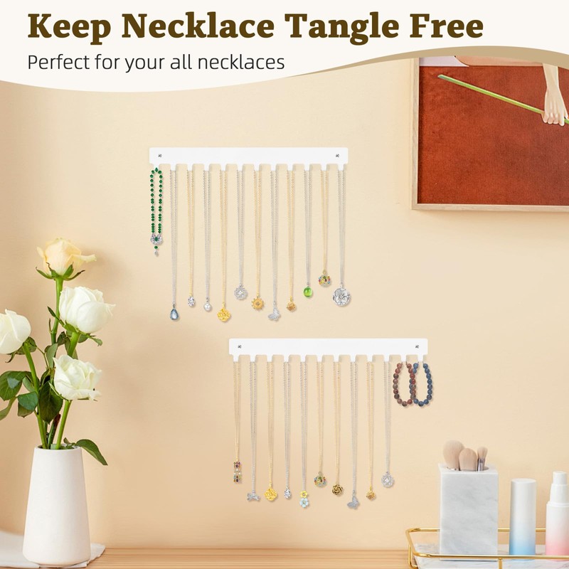 Acrylic Necklace Holder 2 Pack Wall Mounted Necklace Organizer Hanging
