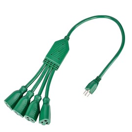 Doodays 1875W 15A 14AWG SJTW, 4 Way Power Extension and Outlet Splitter Cord, NEMA 5-15P to NEMA 5-15R x 4, 3 Prong 1 to 4 Power Cord Short Splitter Cord, Heavy Duty, Green, for Home or Office Use.