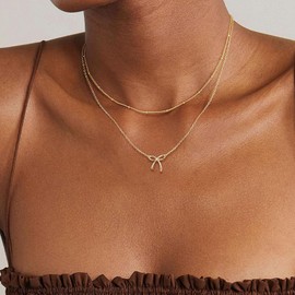 Gold Necklace for Women 14K Gold Plated Bowknot Necklace Cute Bowknot Trendy Choker Simple Charm Necklace Minimalist Jewelry