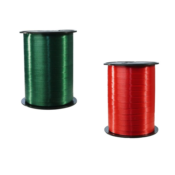 Clairefontaine 601774AMZC – A Set of 2 Spools of Smooth Curling Ribbon – 500 x 0.7 cm – Gift Packaging, Decorative Accessory – Green/Red
