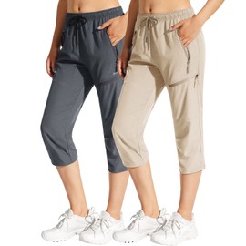 MOCOLY Women's Hiking Cargo Pants Elastic Waist Quick Dry Lightweight Water Resistant Jogging Long Pants UPF SPF 50+ 2 Pack