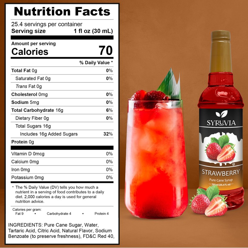 Syruvia Strawberry Syrup (25.4 fl oz) - Sweet Strawberry Bliss