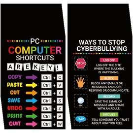 240Pcs PC Computer Shortcuts Cards Types of Bullying Cutouts Computer Science Classroom Bully Free Zone for Computer Lab Classroom Middle High School (PC Shortcuts, 3.5 x 2.24 in)