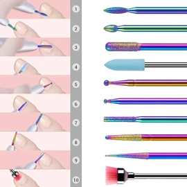 MelodySusie Diamond Bits Set Professional Grinding Body Grinding Head Nail Cutter Attachments Set for Manicure Pedicure Nail Care Colourful 10 Pieces