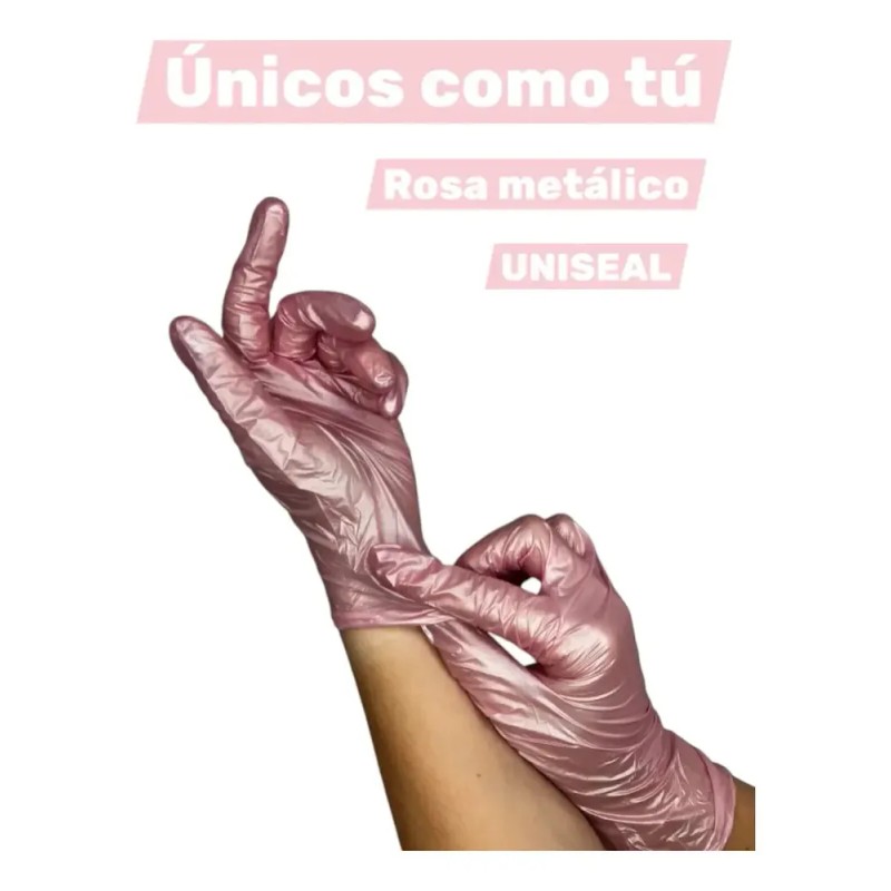 Guantes De Nitrilo Metálicos Uniseal Antideslizantes C/100pz Color Rosa Talla