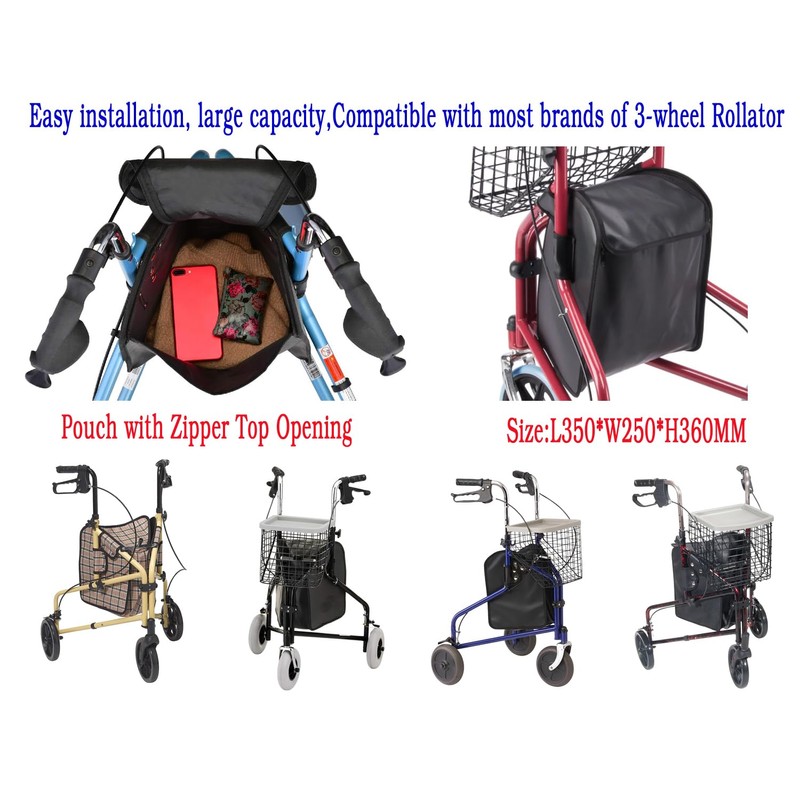 3 Wheel rollator Storage Bag,Bag for 3 Wheel Walker,Pouch Bag
