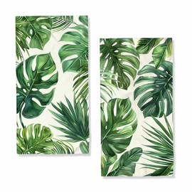 Palm Leaf Hand Towels by Pacific Isle - Absorbent 14"x28" Green Tropical Fern Leaves Decorative Kitchen Hand Towels Set of 2 - For Bathroom, Spa