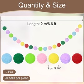 uxcell 2pcs Pom Pom Garland 6.6 ft 20 Balls Colorful Felt Ball Garland for Wall Christmas Tree Decor Birthday Banner Easter Party Decorations, Colourful