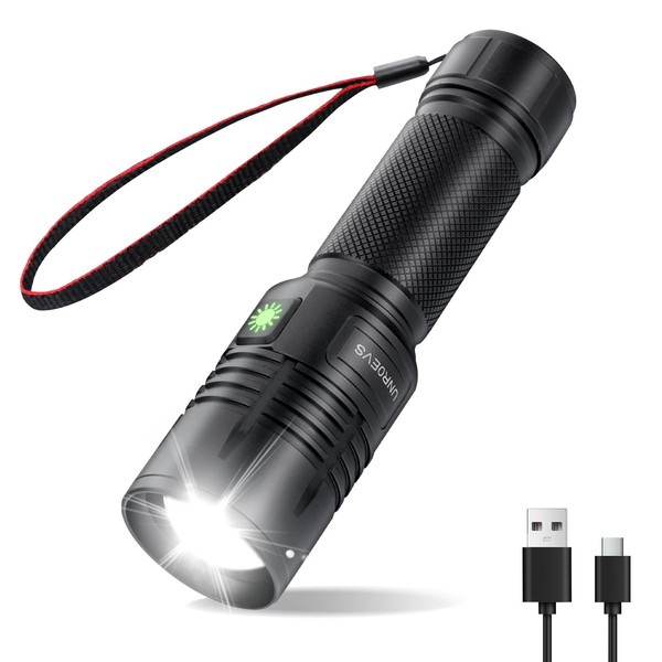 UNROEVS Rechargeable Flashlights High Lumens,1500 Lumens Powerful Tactical Flash Light,Zoomable