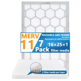 OlitAir 16x25x1 MERV 11 Air Filter,AC Furnace Air Filter,Reusable ABS Plastic Frame, 7 Pack Replaceable Filter Media (Actual Size: 15 3/4" x 24 3/4" x 3/4")