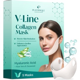 Plantifique Collagen Face Mask V-Line 5 Pcs for Skin Firming & Tightening, Double Chin & Jawline Lifting