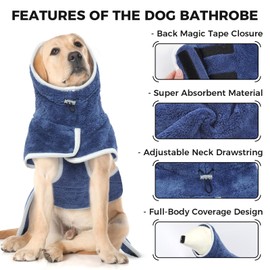 Hjyokuso Microfibre Dog Drying Coats, Dog Towels For Drying Dogs, Dog Drying Robe For Small Medium Large Dogs, Dog Towel Robe, Dog Dressing Gown Towel Soft Absorbent Dog Bathrobe For Bathing,Swimming