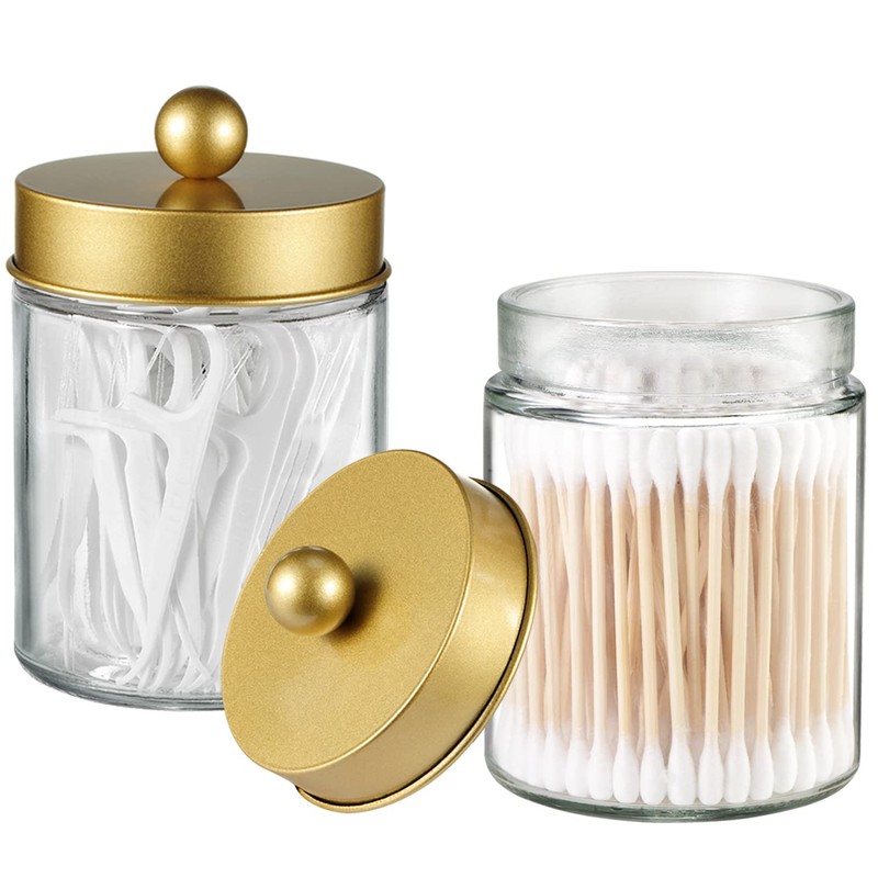 Apothecary Jar Canisters Bathroom Vanity Organizer - Qtip Holder Storage