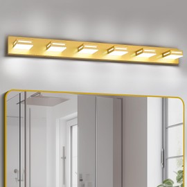 Donrao 48-Inch 6-Light LED Modern Gold Bathroom Vanity Light Fixtures Over Mirror, Bathroom Lighting Fixtures with Cool White 6000K, Vanity Wall Lights for Bath Restroom Powder Room