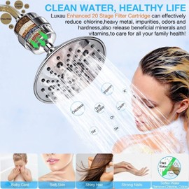 20 Stage Shower Filter w/ 3 Cartridge, Shower Head Filter, Reduce Well Hard Water Chlorine Heavy Metal & Impurity, Improve Skin Hair, Fit Most Handheld Showerhead Fixed Rainfall, Chrome