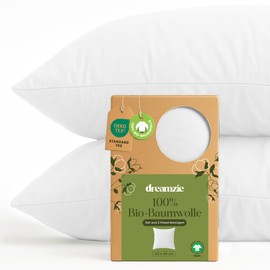 Dreamzie - 100% Organic Cotton - Cushion Cover 40 x 40 cm Cotton - Set of 2 - White - Cushion Cover with Zip - Oeko-Tex
