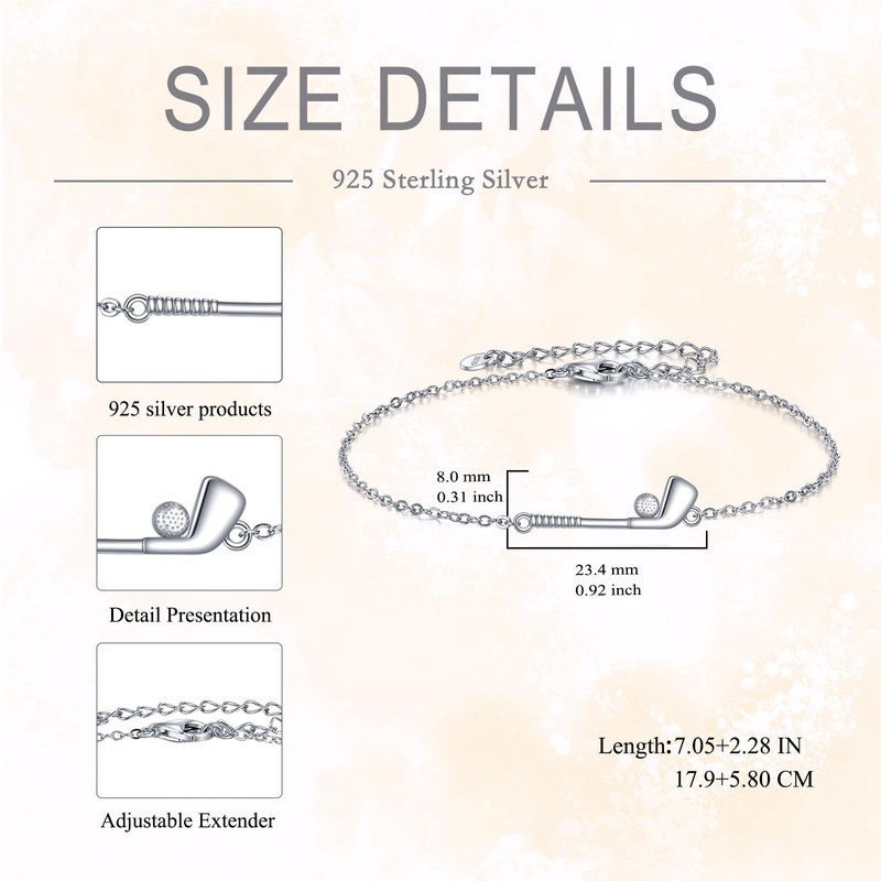 YFN Golf Bracelet Sterling Silver Sport Pendant Jewellery Golf Lover