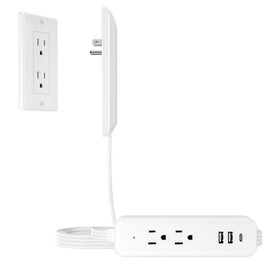 Flat Socket Extension Cord 3 FT Surge Protector Power Strip with 2 AC Outlets 1 USB C and 2 USB A Ports, Multiple Wall Outlet Extender Suitable for Home Dorm Desk Garage Work Travel Apartment (3FT)