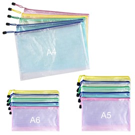 Nutabevr Pack of 15 5 Colours Colourful Waterproof Document Bag (A4+A5+A6), Transparent Mesh Bags with Zip, for Offices, Document Bag, School, Receipts, Travel Utensils, Cosmetics