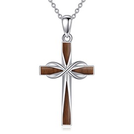 ONEFINITY Wooden Cross Necklace 925 Sterling Silver Infinity Cross Pendant Necklace Religious Jewelry Gifts for Women Men