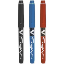 PILOT V Sign Pen - Fineliner Marker Pens - 2.0mm Nib Tip - 0.6mm Line Width - Essential Pack - Black, Blue & Red (3)