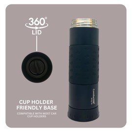 COMFORTSIP DROP 20 Temperature Regulating Portable 12oz Travel Mug - Drops Temperature 20 Degrees & Holds 4+ Hours - Leakproof Twist Lock - Black