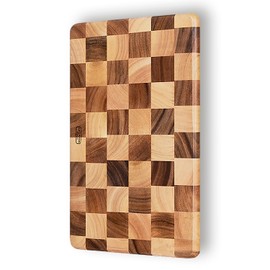 Thai Acacia Wood Monogram Rectangular Cutting Board w/Feet, best for chopping serving board, prep station, kitchen deco, cheese, meat, bread, veggies & fruits 15.7"x10.2" / 17.7"x11.8" (Large)