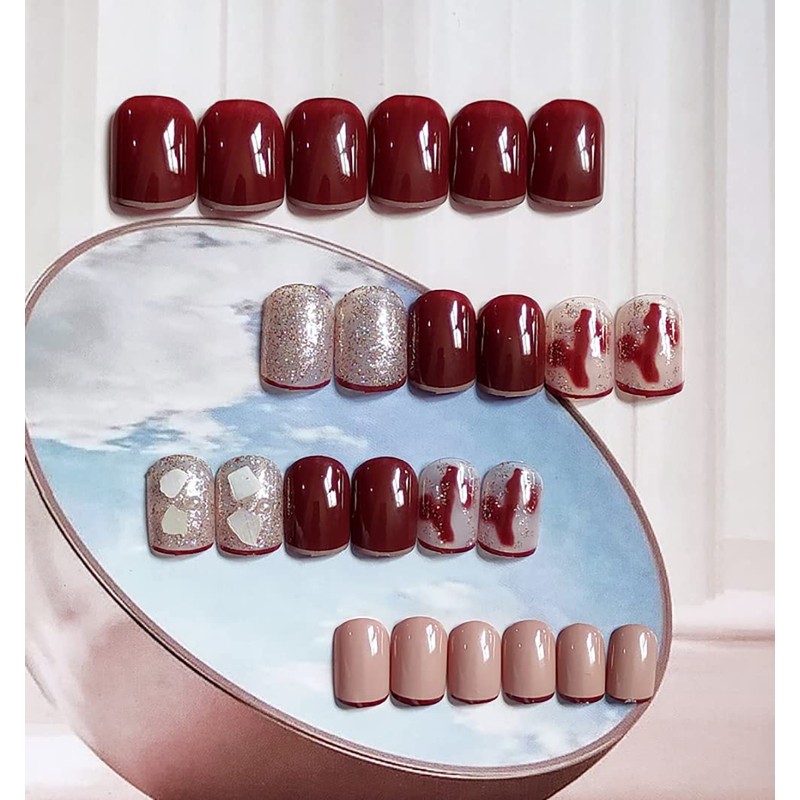 24 Pcs Elegant Nail Tips Shell Nails Silver Pink Make