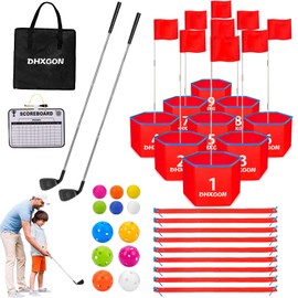 DHXGON Backyard Golf Game with 2 Clubs, Portable 9 Hole Golf Course for Golf Practice Game, Outdoor Yard Golf Chipping Game for Family and Adults, Beach, Park, Lawn, Field Day Reunion Party Games